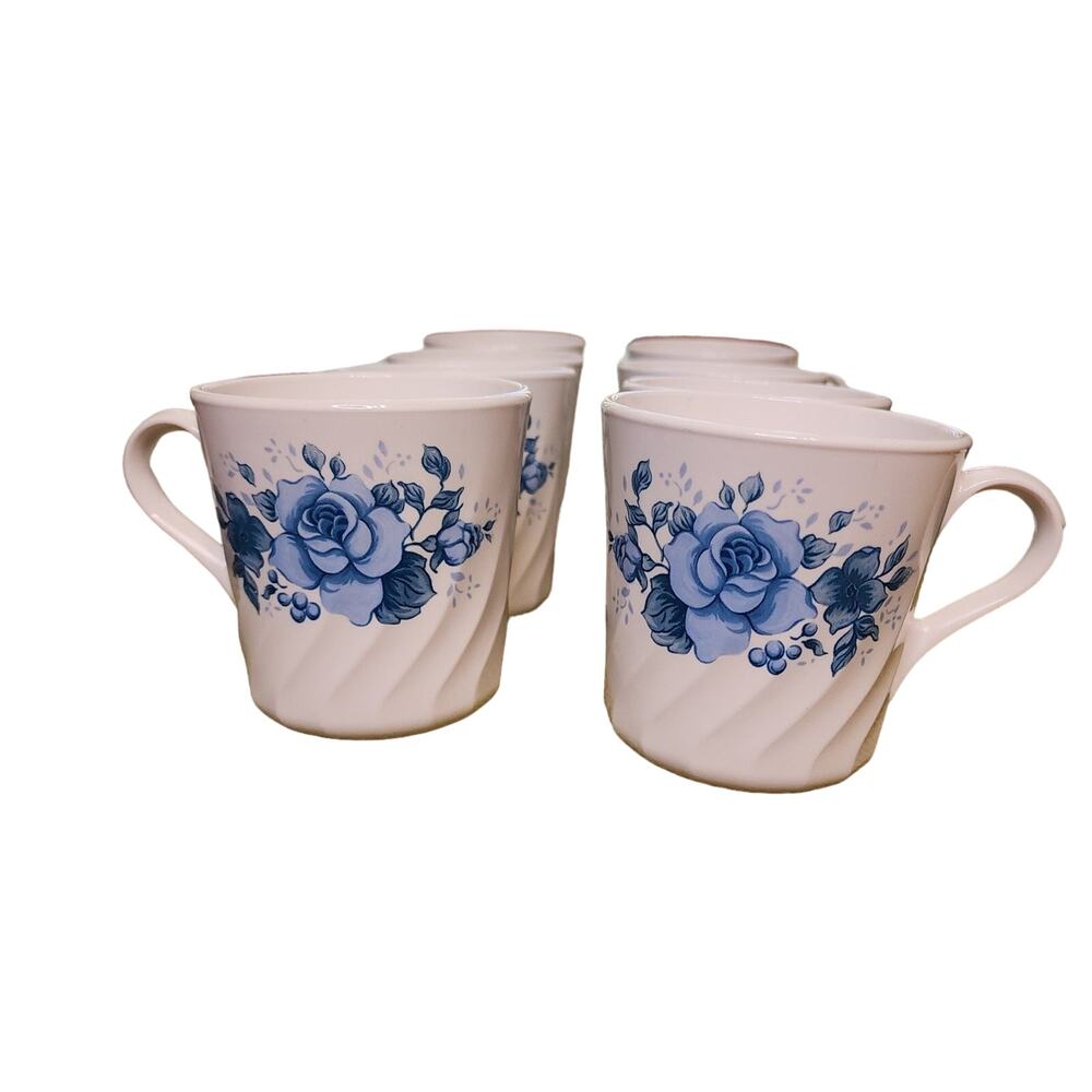CORELLE Corning Ware Blue Velvet Blue Roses Coffee Cup Mug Set of 8
